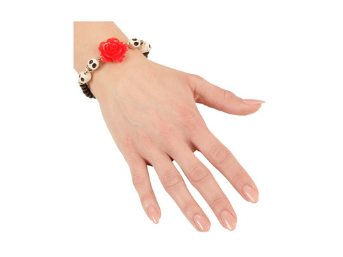 Brățară cu trandafiri roșii și cranii albe