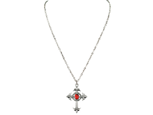 Colier gotic cu cruce cu piatră roșie - 1 buc.