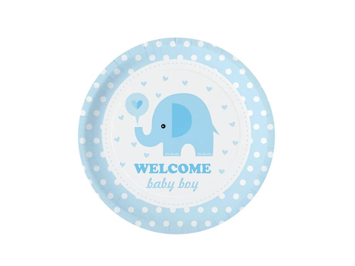Baby Shower Elephant plăci albastru - 18 cm - 6 buc.