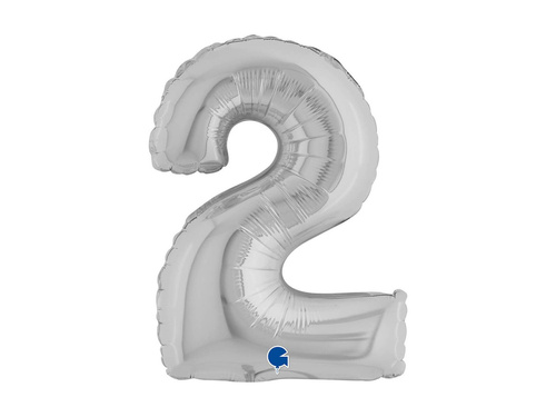 Balon din folie numărul 2 argintiu - 14" - 1 buc.