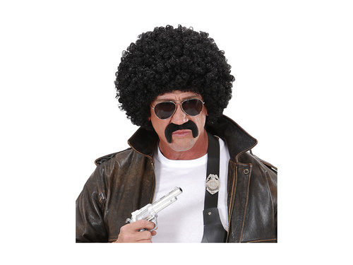 Peruca neagră creț agent cu mustață și ochelari de soare