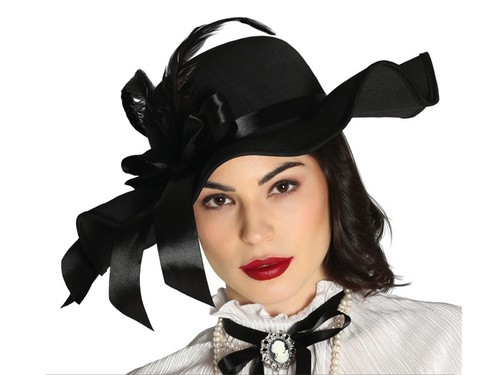 Pălărie neagră cu fundiță și pană - 1 buc.