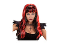 Peruca neagră de Halloween cu accente roșii
