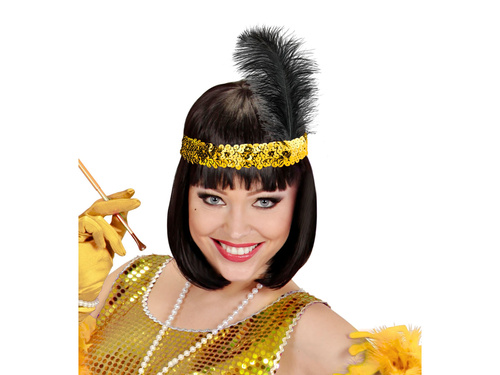 Bentiță retro aurie cu pene și paiete - 1 buc.