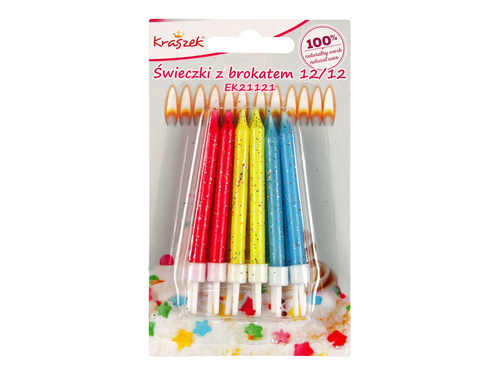 Lumânări aniversare cu sclipici - 12 buc.