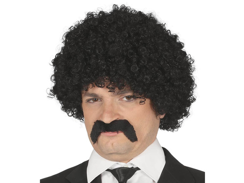 Peruca neagră cu păr creț și mustață - 1 buc.