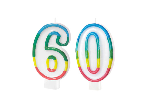 Lumânări numerice cu o margine colorată numărul 60 - 8,5 cm - 2 buc.