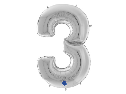 Balon din folie numărul 3 argintiu - 163 cm - 1 buc.