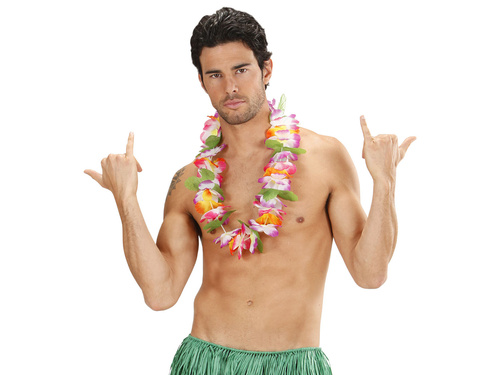 Colier ghirlandă hawaiiană multicoloră cu frunze - 1 buc.
