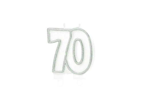 Șaptezeci de lumânări cu sclipici argintiu - 8,5 cm - 1 buc.