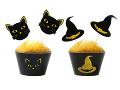 Set decorațiuni pentru prăjituri Vrăjitoare și pisică - 12 buc.