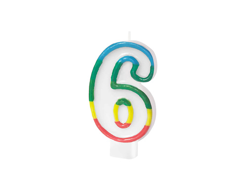 Lumânare numerică cu margine colorată numărul 6 - 8,5 cm - 1 buc.