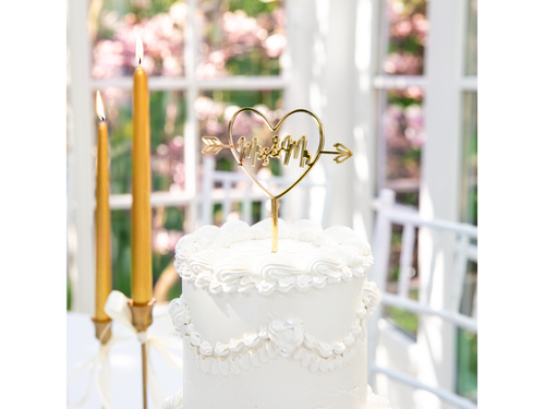 Topper din plexiglas cu oglindă aurie pentru tort Mrs & Mr - 1 buc.