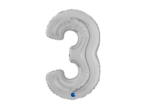 Balon din folie numărul 3 argintiu - 26" - 1 buc.