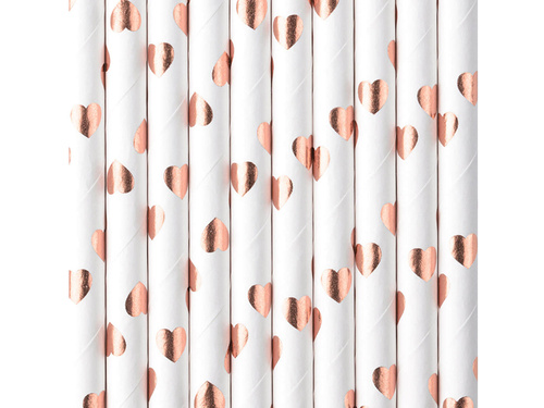 Paie tub de hârtie roz inimioare aurii - 19,5 cm - 10 buc.