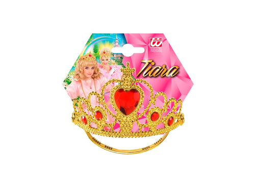 Tiară aurie cu bijuterii roșii