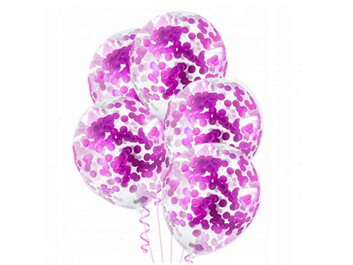 Baloane transparente cu confetti fucsia - 30 cm - 5 buc.