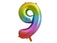 Balon de folie curcubeu cu numărul 9 - 85 cm - 1 buc.