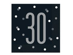 A treizecea aniversare șervețele negre - 33 cm - 16 buc.