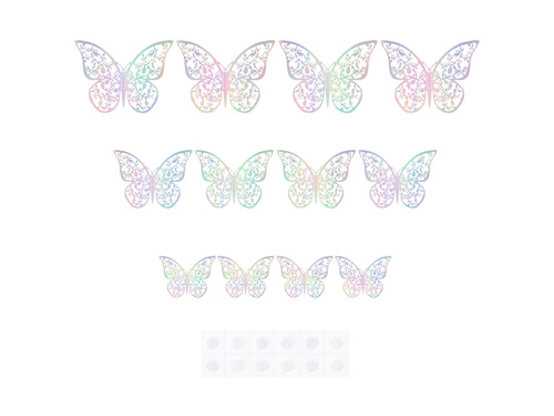 Abțibilduri cu fluturi din dantelă holografică argintie - 12 buc.