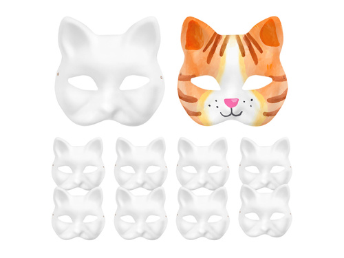 Mască de hârtie albă DIY pisică - 10 buc.