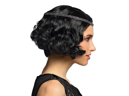 Peruca retro neagră cu bentiță - 1 buc.