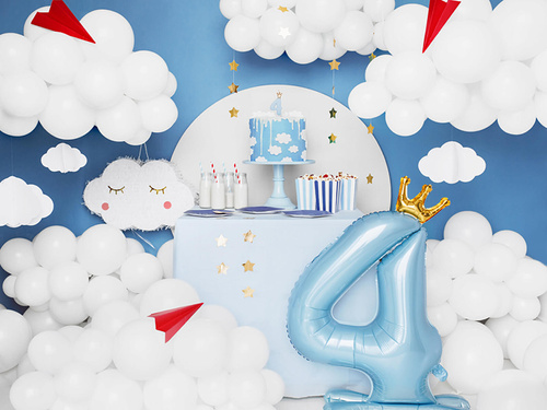 Balon vertical din folie numărul 4 albastru cu coroană - 84 cm - 1 buc.