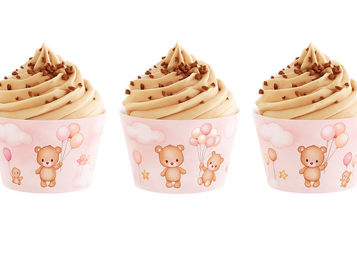 Cupcake cupcakes roz Ursuleți Teddy cu baloane - 6 buc.