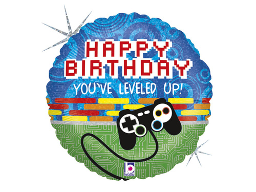 Balon de folie Happy Birthday cu controler de joc - 46 cm - 1 buc.