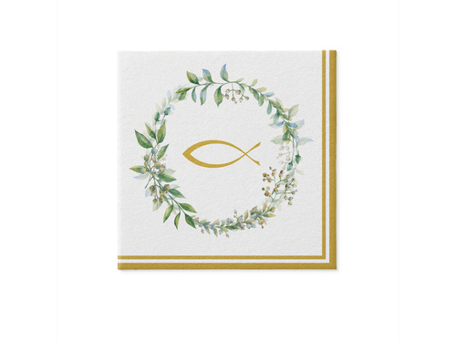 Șervețele pentru Prima Împărtășanie cu model pește și frunze – 40 cm – 50 de bucăți.