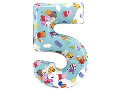 Număr 5 Peppa Pig balon de folie - 49x72 cm - 1 buc.