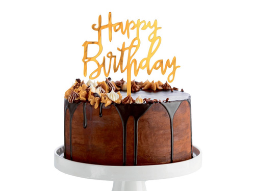 Plexiglas tort topper Happy Birthday aur - 1 buc.