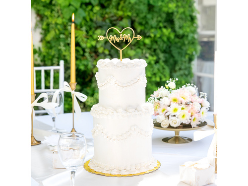 Topper din plexiglas cu oglindă aurie pentru tort Mrs & Mr - 1 buc.
