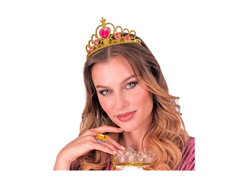 Tiară aurie cu bijuterii roz