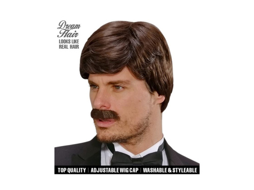 Peruca maro Playboy Dream Hair cu mustață