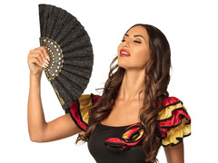 Evantai negru cu decoratiuni aurii - 1 buc.