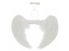 Set de aripi de înger alb 96 x 75 cm și Aureole