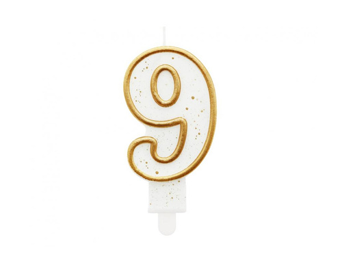 Lumânare numerică cu margine aurie și sclipici - 9 - 1 buc.