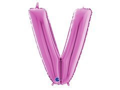 Fucsia litera V balon de folie - 66 cm - 1 buc.