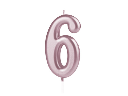 Lumânare cu număr din aur roz - 6 - șase