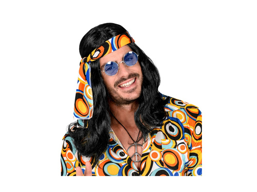 Negru 70s Disco Fever Hippie peruca. cu o trupă