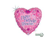 Fericit ziua de naștere balon de folie inima cu tiara printesa - 14 "- 1 buc.