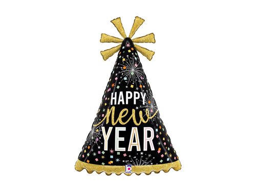 Balon de folie în formă de calotă cu Anul Nou Fericit - 32" - 1 buc.