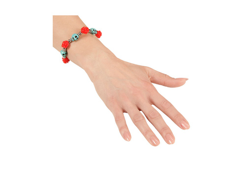 Brățară turcoaz cu cranii și trandafiri roșii