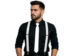 Set accesoriu alb bretele cu cravată lungă - 2 bucăți.