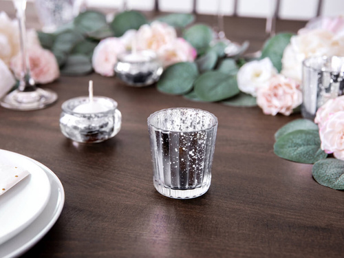 Suporturi de lumânări din sticlă - argintiu - 6 cm - 4 buc.