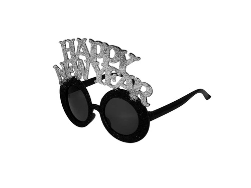 Ochelari Happy New Year negru și argintiu - 1 buc.