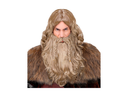 Peruca vikingă cu barbă și mustață