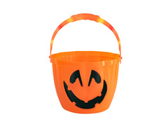 Găleată de dovleac portocalie cu mâner iluminat pentru Halloween - 22,5 x 16 cm - 1 buc.