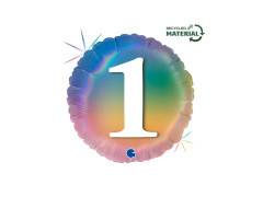 Balon rotund din folie curcubeu Happy 1 - 14" - 1 buc.